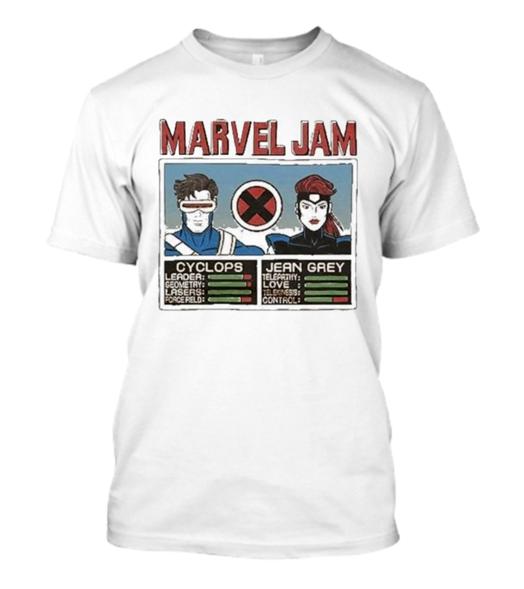 Marvel Jam Cyclops Jean Grey X-Men Character Stats T-Shirt