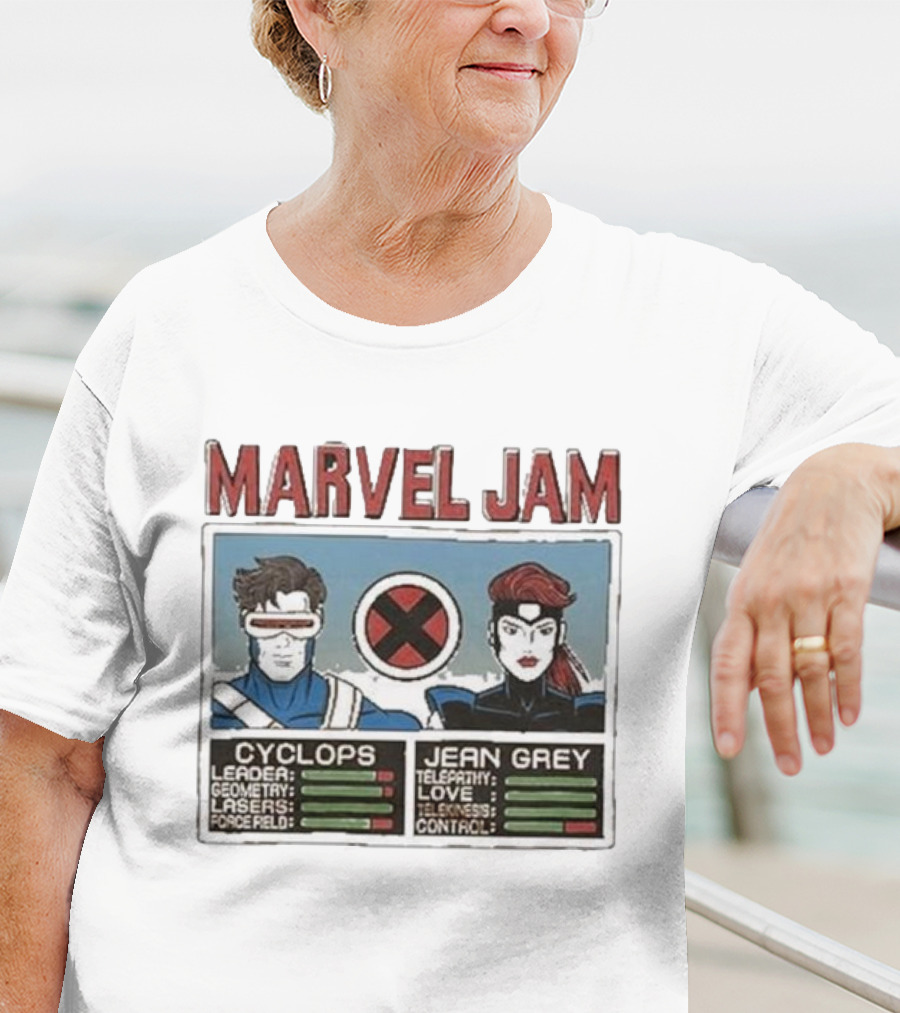Marvel Jam Cyclops Jean Grey X-Men Character Stats T-Shirt