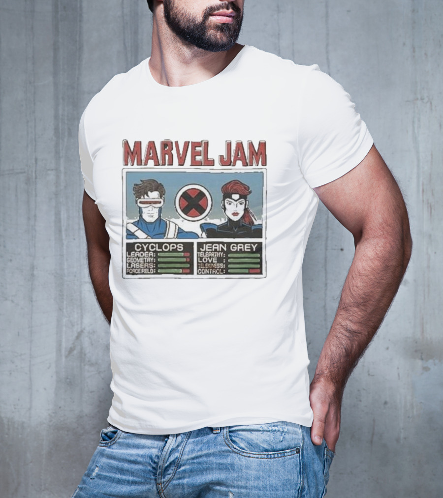 Marvel Jam Cyclops Jean Grey X-Men Character Stats T-Shirt