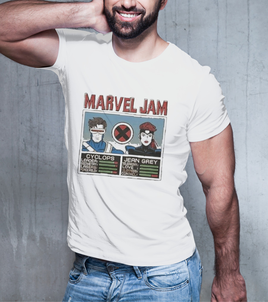 Marvel Jam Cyclops Jean Grey X-Men Character Stats T-Shirt