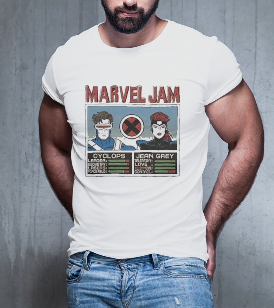 Marvel Jam Cyclops Jean Grey X-Men Character Stats T-Shirt