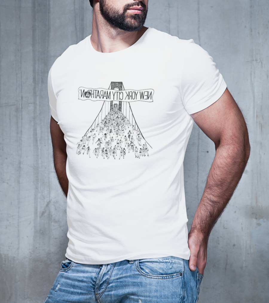New York City Marathon Runners Bridge Sketch T-Shirt