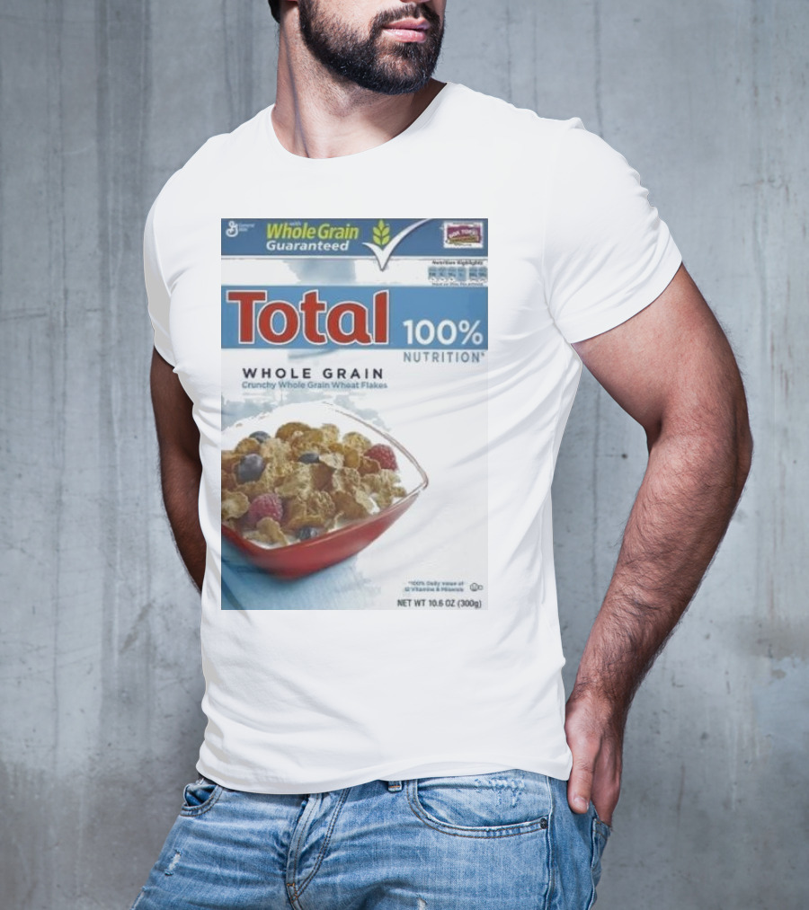 Total 100% Nutrition Whole Grain Crunchy Wheat Flakes Breakfast Cereal Box T-Shirt
