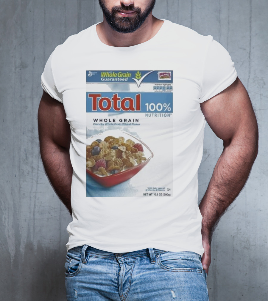 Total 100% Nutrition Whole Grain Crunchy Wheat Flakes Breakfast Cereal Box T-Shirt