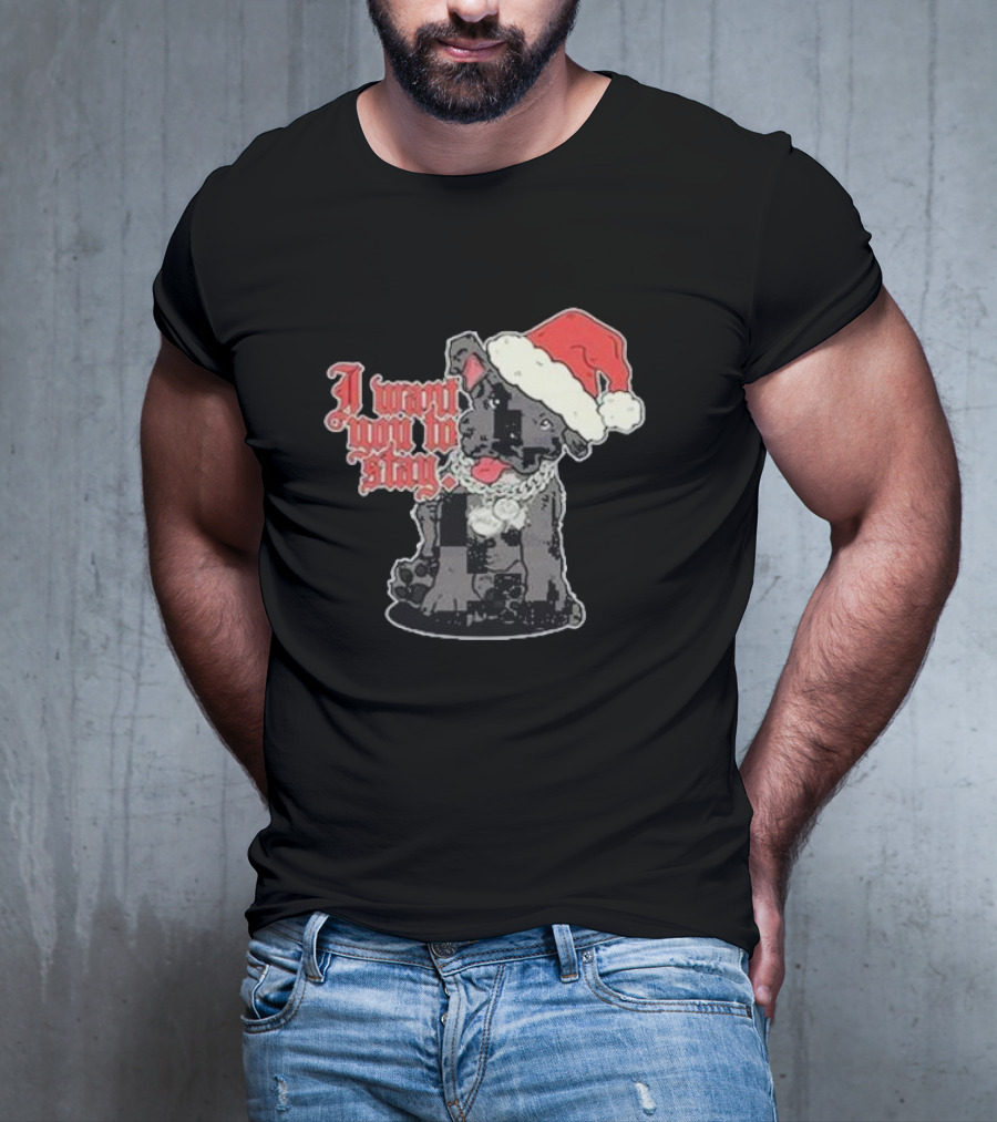 Santa Dog I Want You To Stay Christmas Puppy T-Shirt