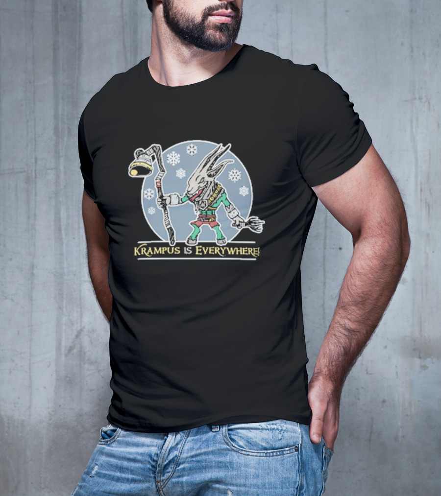 Krampus Is Everywhere Snowy Horror Christmas T-Shirt