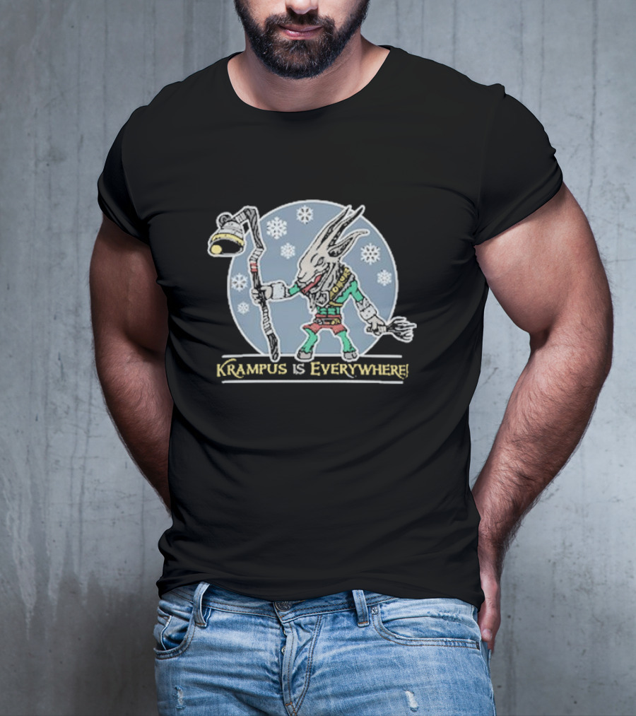 Krampus Is Everywhere Snowy Horror Christmas T-Shirt