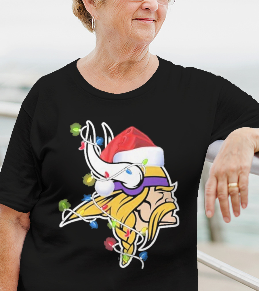 Minnesota Vikings Merry Christmas 2D Santa Hat Lights T-Shirt