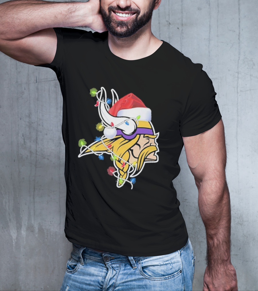 Minnesota Vikings Merry Christmas 2D Santa Hat Lights T-Shirt