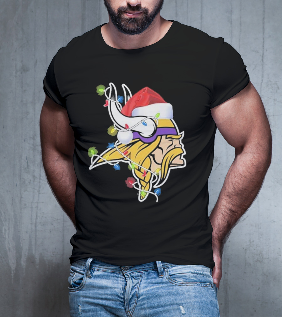 Minnesota Vikings Merry Christmas 2D Santa Hat Lights T-Shirt