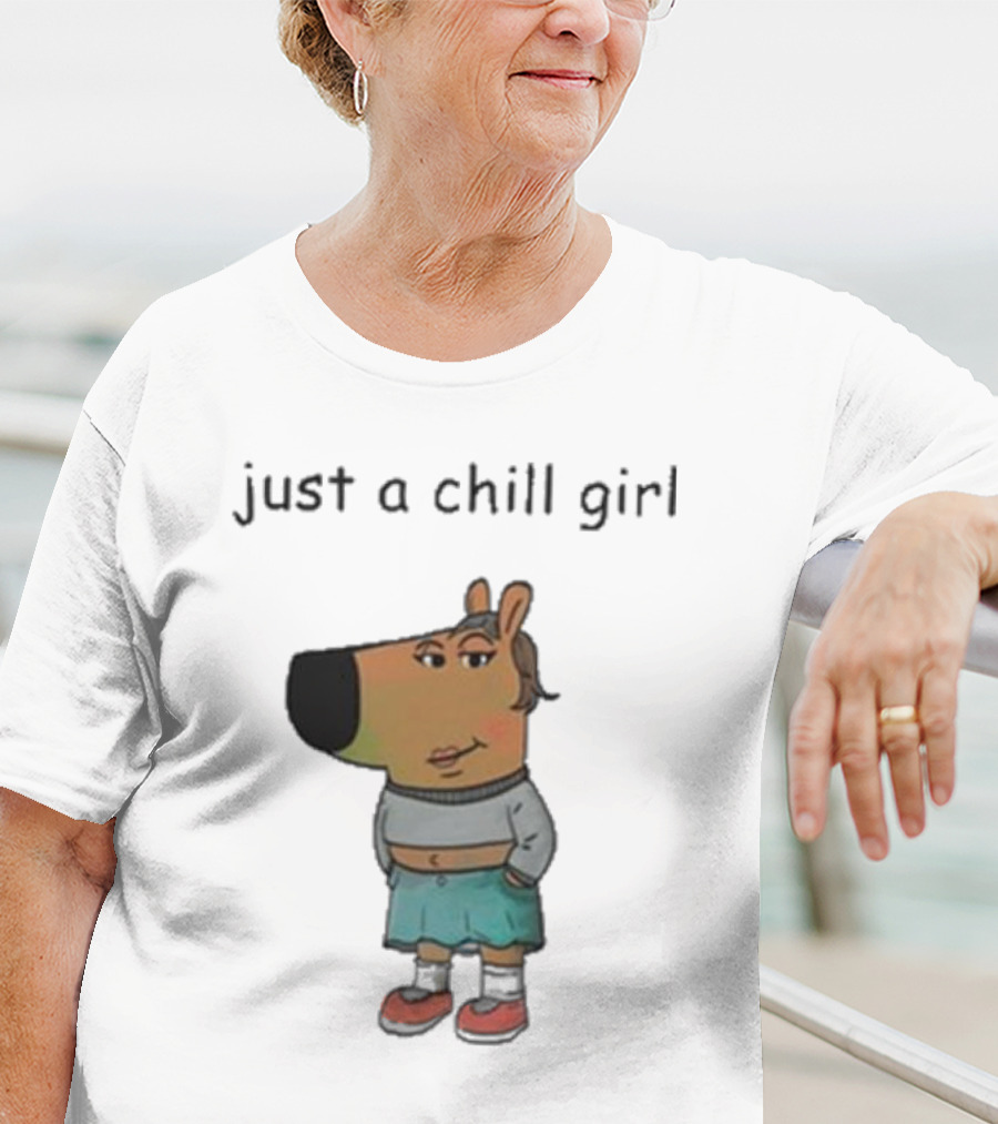 Just A Chill Girl Sweatshirt Wearing Character With Crossed Arms And Sneakers T-Shirt