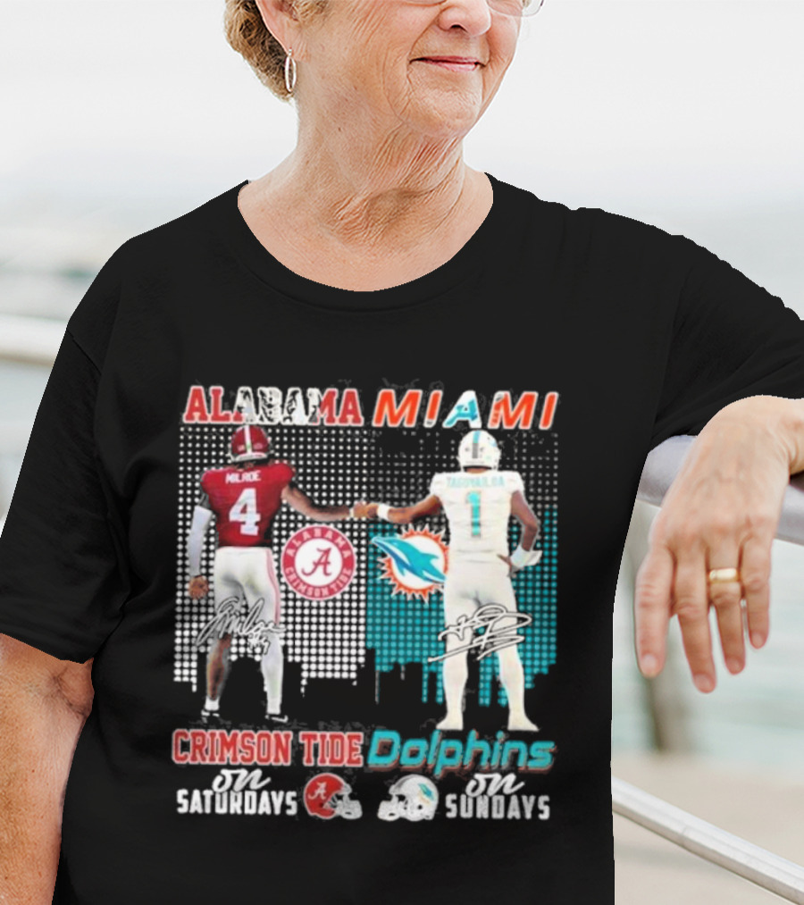 Alabama Miami Crimson Tide Saturdays Dolphins Sundays T-Shirt