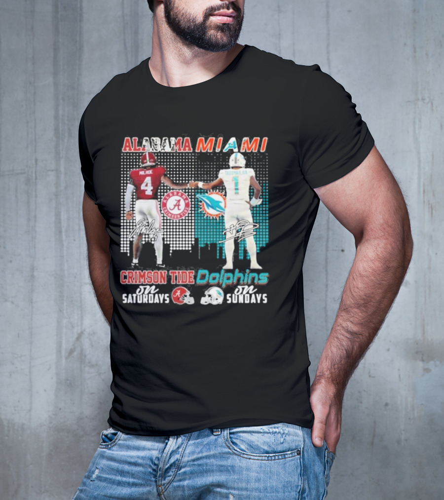 Alabama Miami Crimson Tide Saturdays Dolphins Sundays T-Shirt