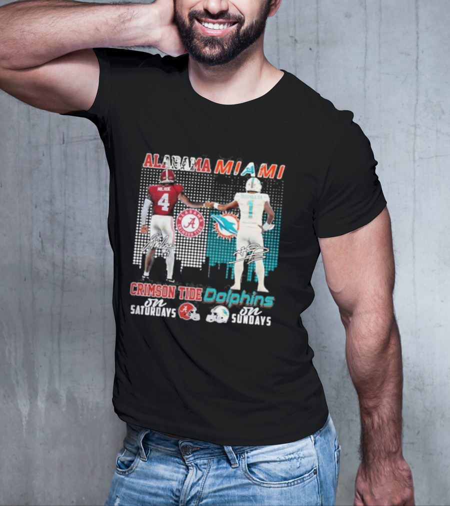 Alabama Miami Crimson Tide Saturdays Dolphins Sundays T-Shirt