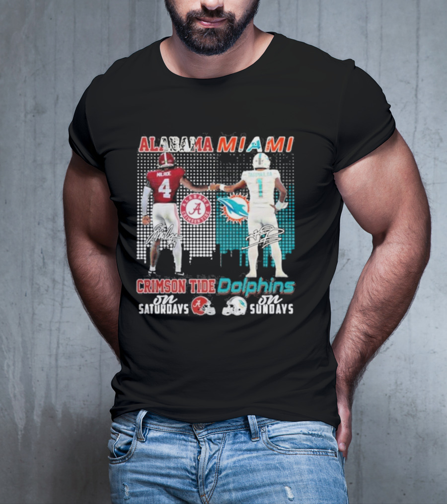 Alabama Miami Crimson Tide Saturdays Dolphins Sundays T-Shirt