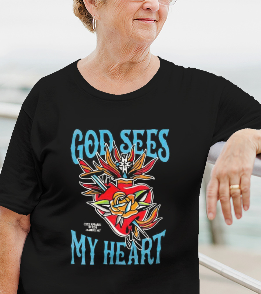 God Sees My Heart Sacred Rose 1 Samuel 16:7 Bright Traditional T-Shirt