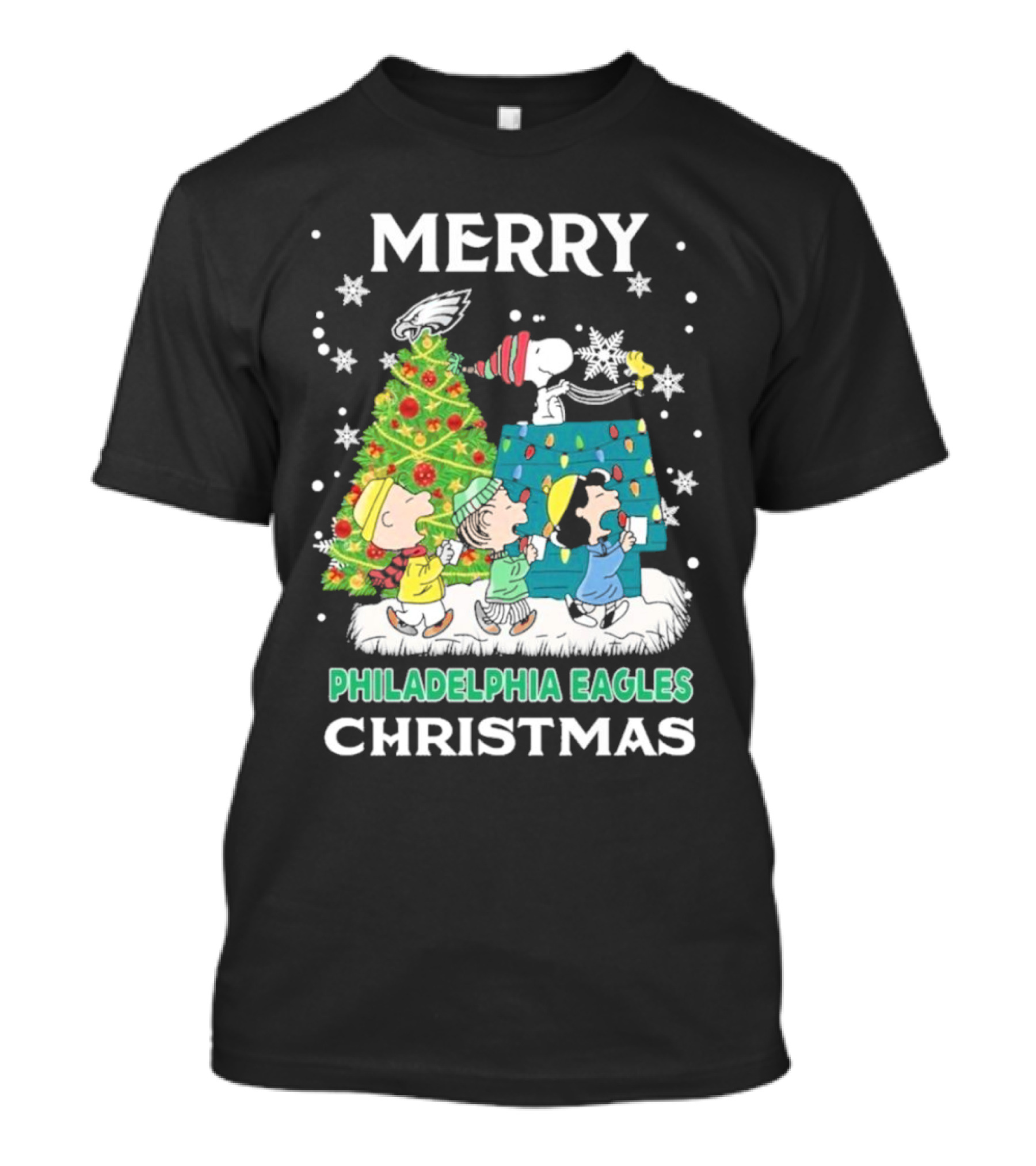 Merry Philadelphia Eagles Christmas Charlie Brown Snoopy Woodstock T-Shirt