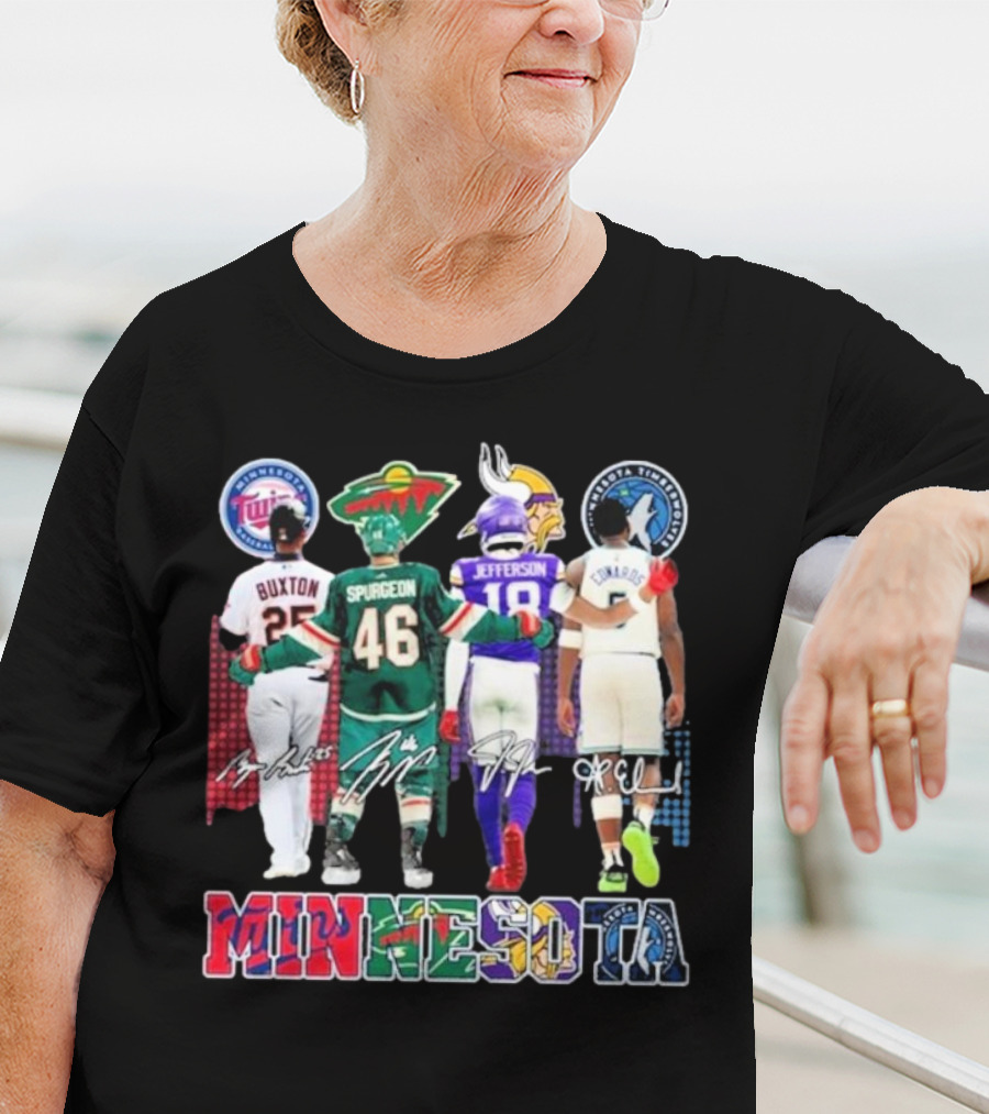 Minnesota Twins Buxton Minnesota Wild Spurgeon Minnesota Vikings Jefferson Minnesota Timberwolves Edwards Signature T-Shirt