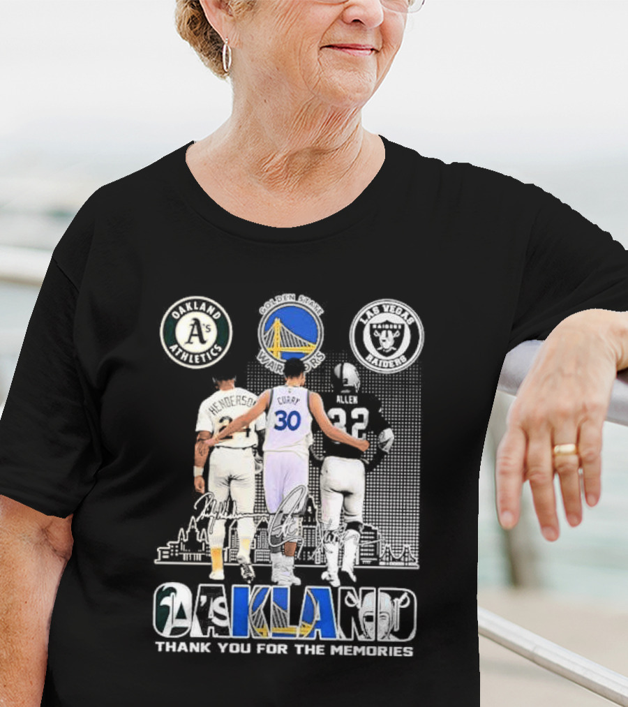 Oakland Athletics Warriors Raiders Henderson Curry Allen Thank You For The Memories T-Shirt