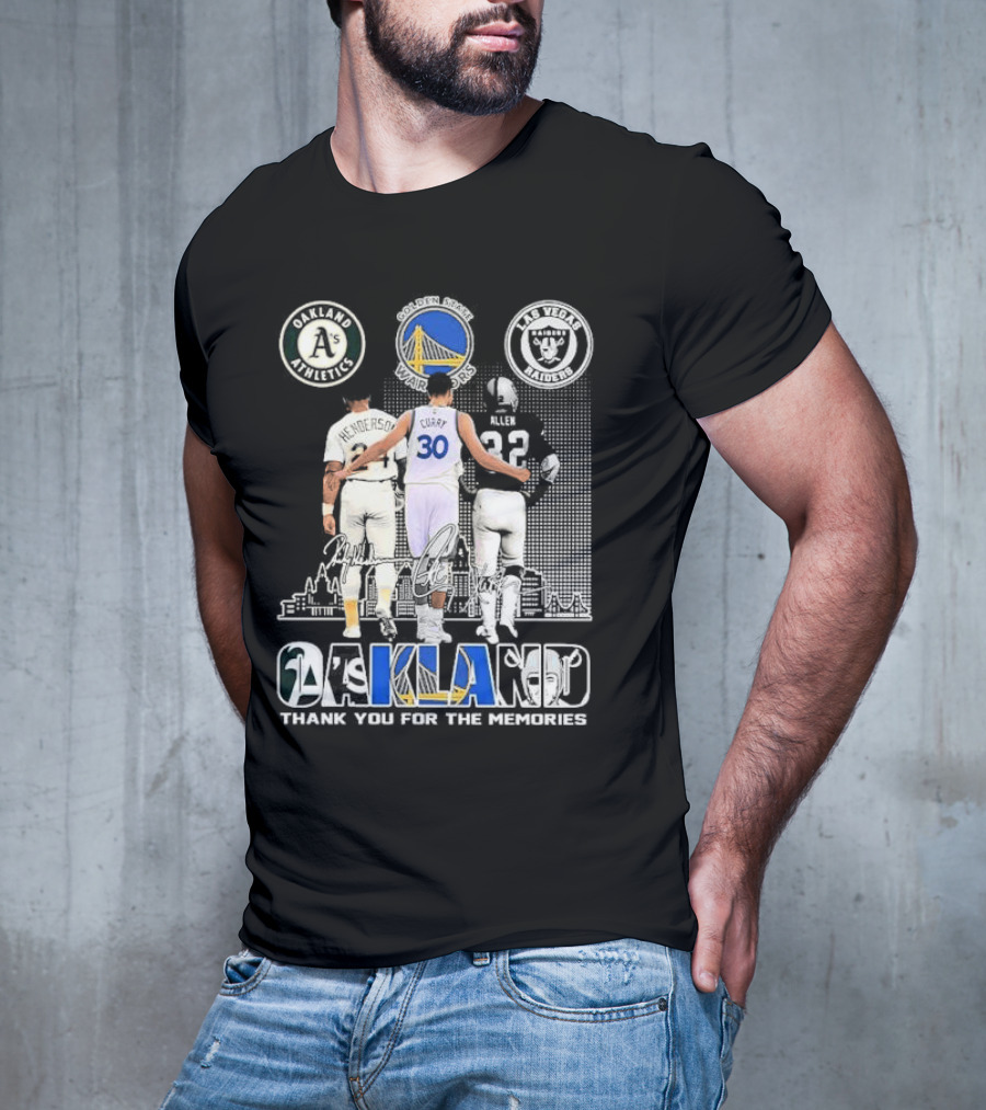 Oakland Athletics Warriors Raiders Henderson Curry Allen Thank You For The Memories T-Shirt