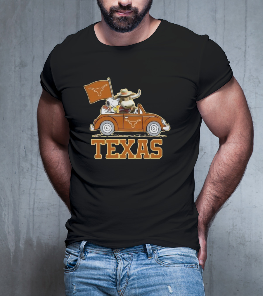 Texas Always Go For All 2D Longhorn Bevo Snoopy Car T-Shirt