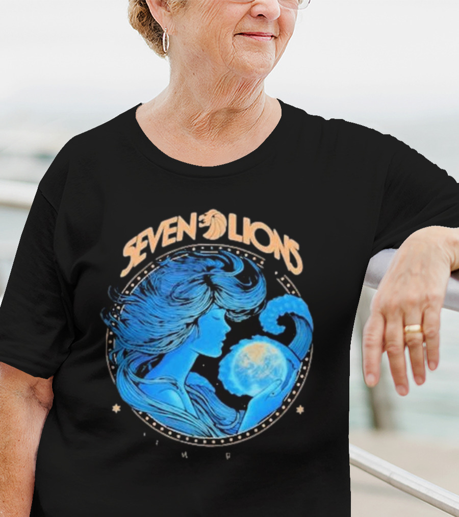 Seven Lions Worlds Apart Celestial Woman Holding Earth T-Shirt