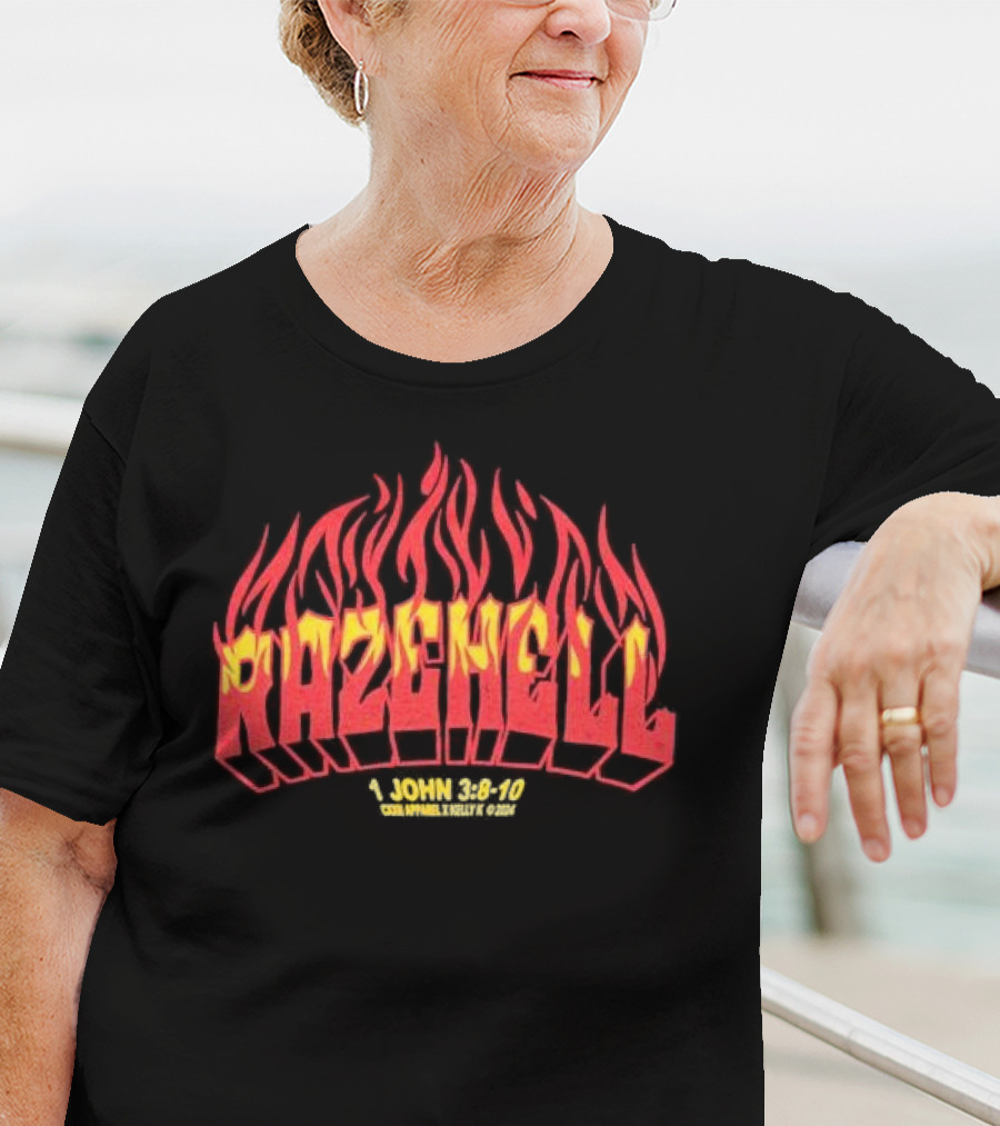 RAZEHELL CXXII X KellyK 1 John 3:8-10 Flame Design Black T-Shirt