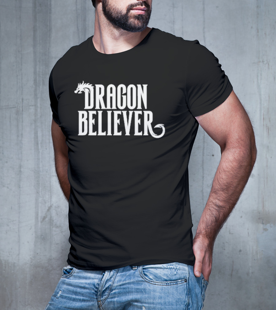 Dragon Believer Fantasy Typography With Dragon Head Accent T-Shirt