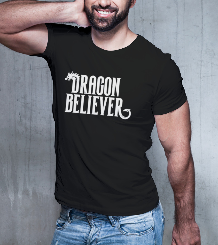Dragon Believer Fantasy Typography With Dragon Head Accent T-Shirt