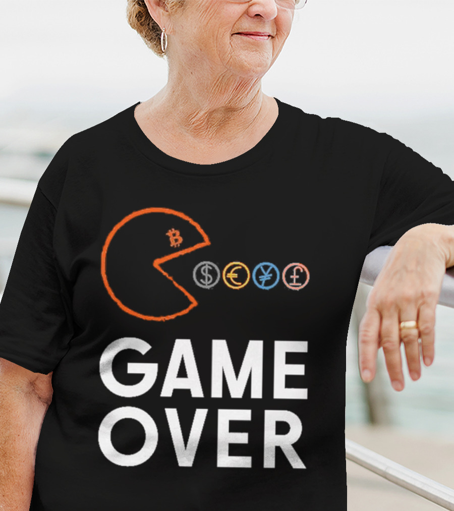 Game Over Bitcoin Pac-Man Eats Dollar Euro Yen Pound T-Shirt