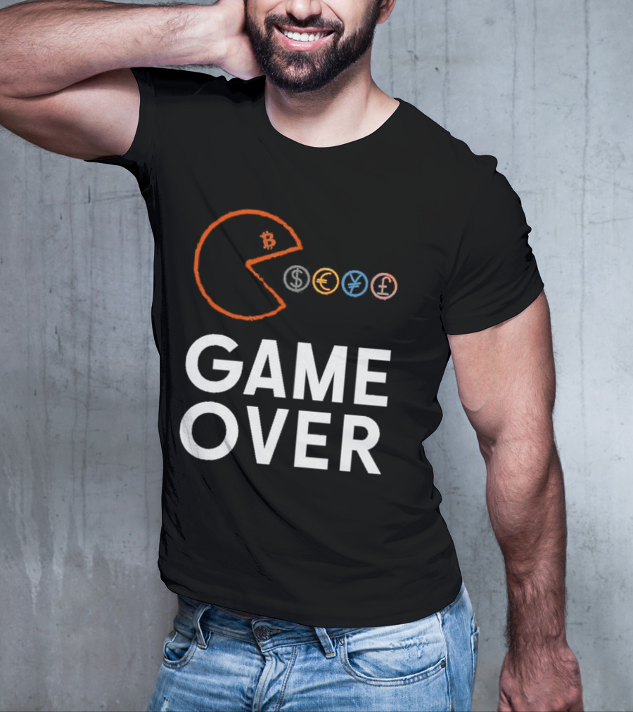 Game Over Bitcoin Pac-Man Eats Dollar Euro Yen Pound T-Shirt