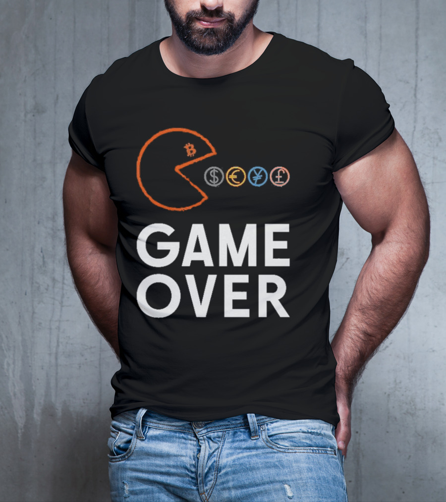 Game Over Bitcoin Pac-Man Eats Dollar Euro Yen Pound T-Shirt