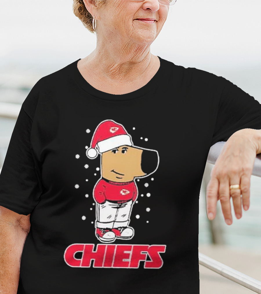 Chill Christmas Chiefs Santa Dog In Snowy Sweater And Hat T-Shirt