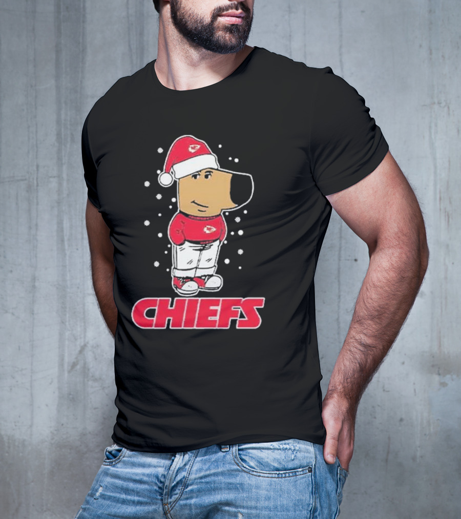 Chill Christmas Chiefs Santa Dog In Snowy Sweater And Hat T-Shirt