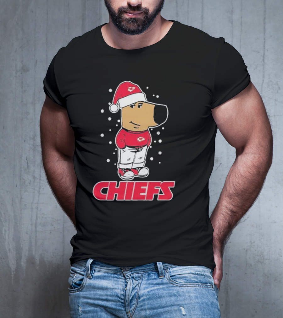 Chill Christmas Chiefs Santa Dog In Snowy Sweater And Hat T-Shirt