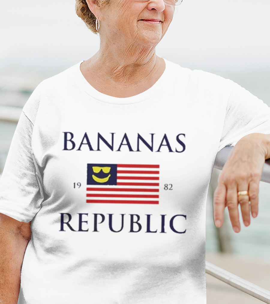 Bananas Republic 1982 Flag With Sunglasses Emoji T-Shirt