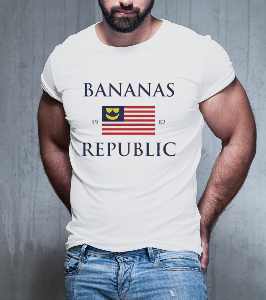 Bananas Republic 1982 Flag With Sunglasses Emoji T-Shirt