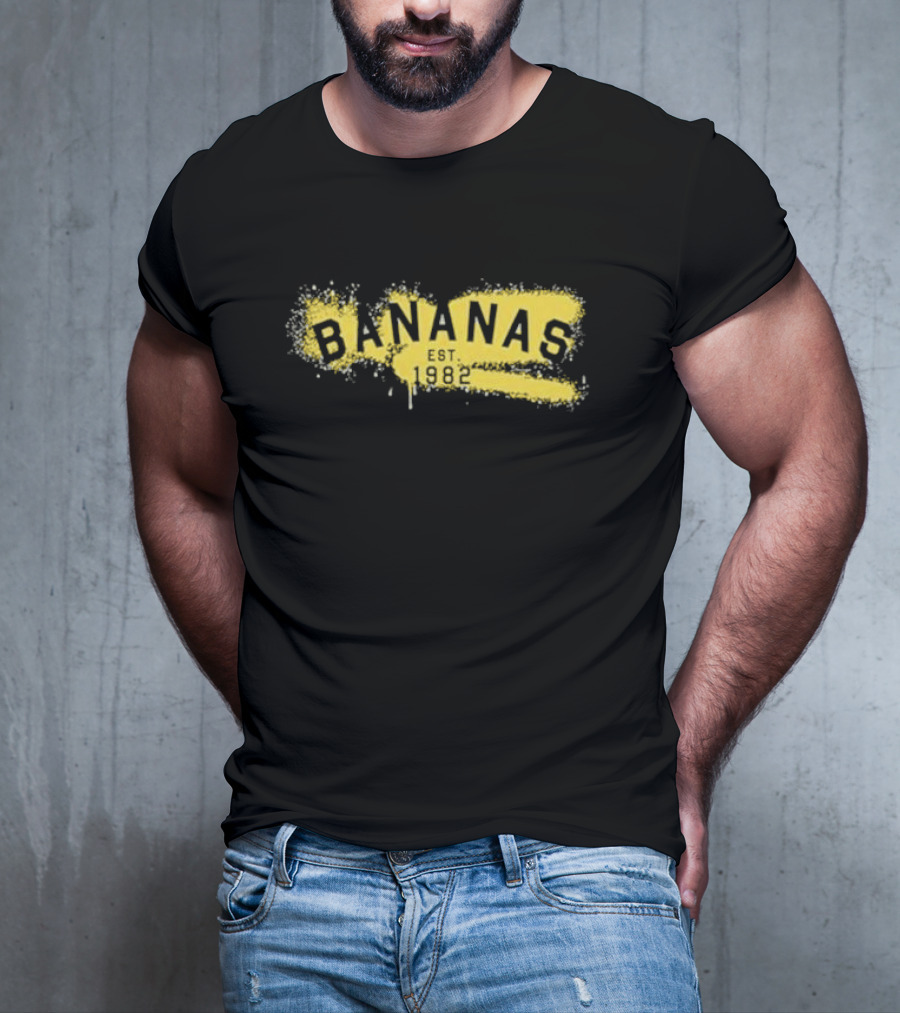 Bananas Est 1982 Vintage Graffiti Style Yellow Brushstroke T-Shirt