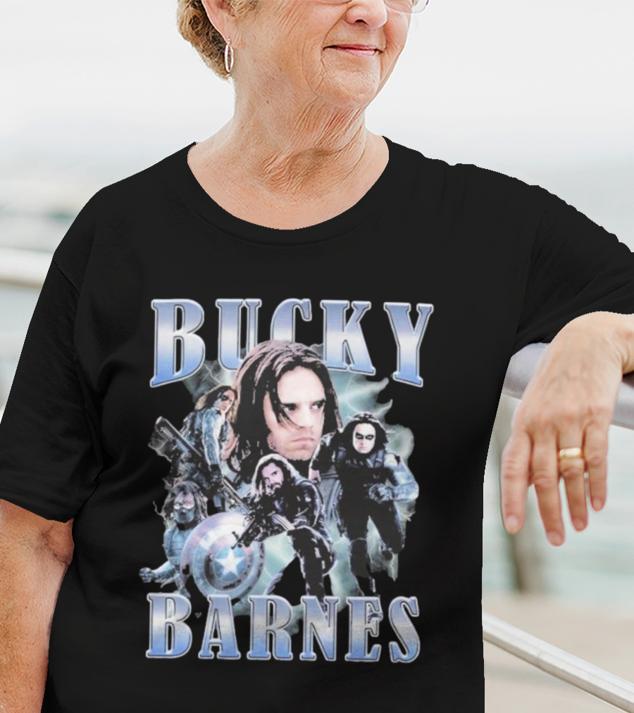 Bucky Barnes Winter Soldier Collage With Shield T-Shirt