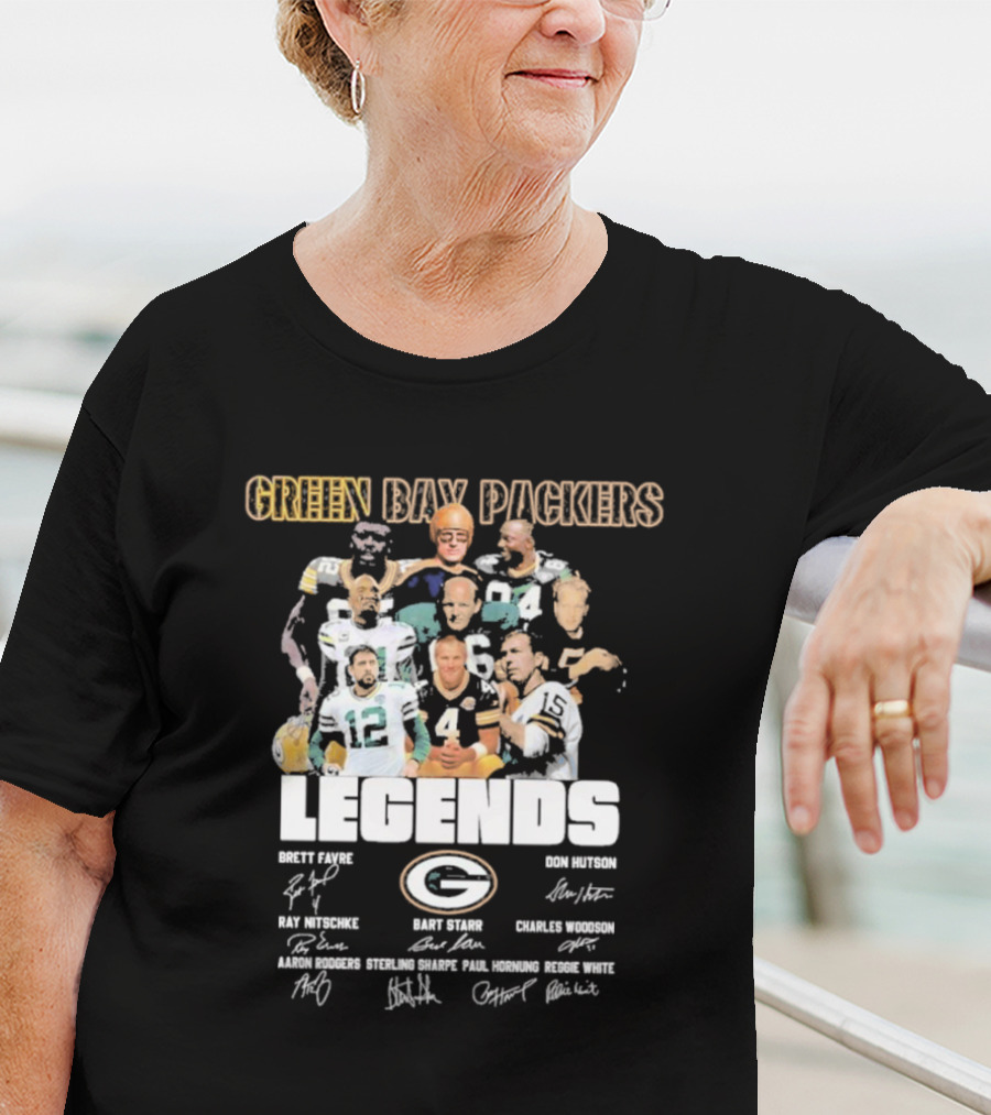 Green Bay Packers Legends Brett Favre Don Hutson Ray Nitschke Bart Starr Charles Woodson Aaron Rodgers Sterling Sharpe Paul Hornung Reggie White T-Shirt