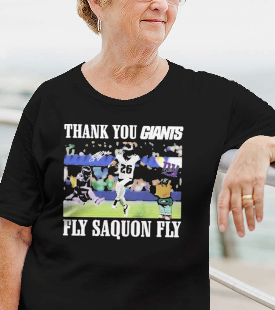 Thank You Giants Fly Saquon Fly 26 Football Jumping Action T-Shirt