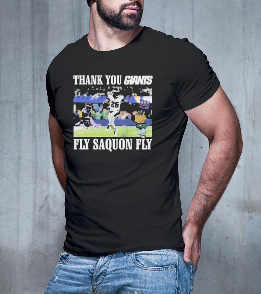 Thank You Giants Fly Saquon Fly 26 Football Jumping Action T-Shirt