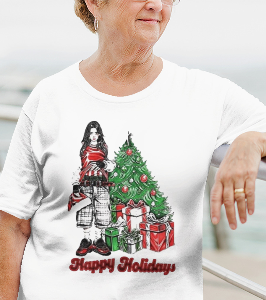 Billie Eilish Happy Holidays Christmas Tree Presents T-Shirt