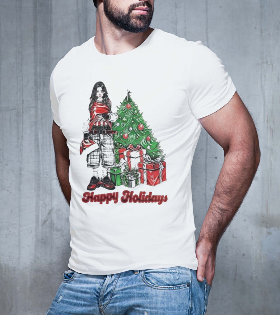 Billie Eilish Happy Holidays Christmas Tree Presents T-Shirt