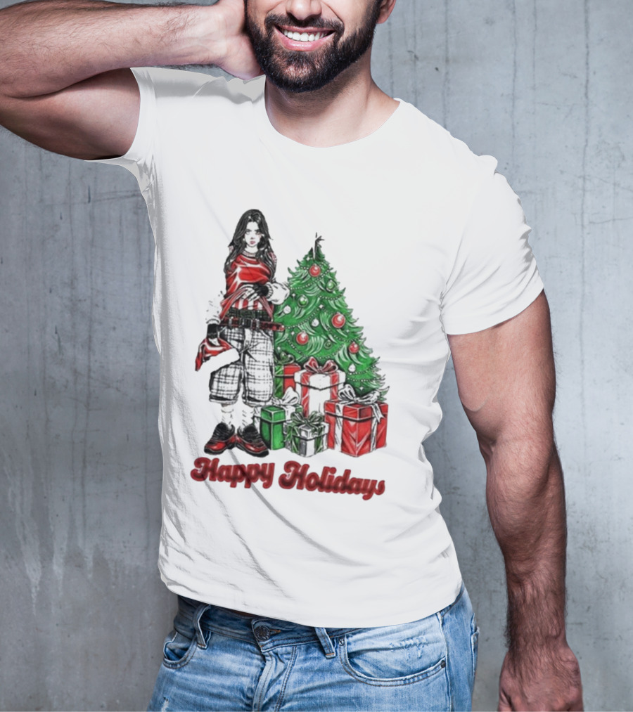 Billie Eilish Happy Holidays Christmas Tree Presents T-Shirt