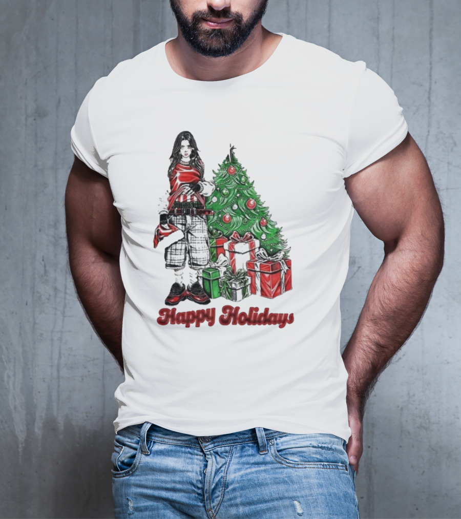 Billie Eilish Happy Holidays Christmas Tree Presents T-Shirt