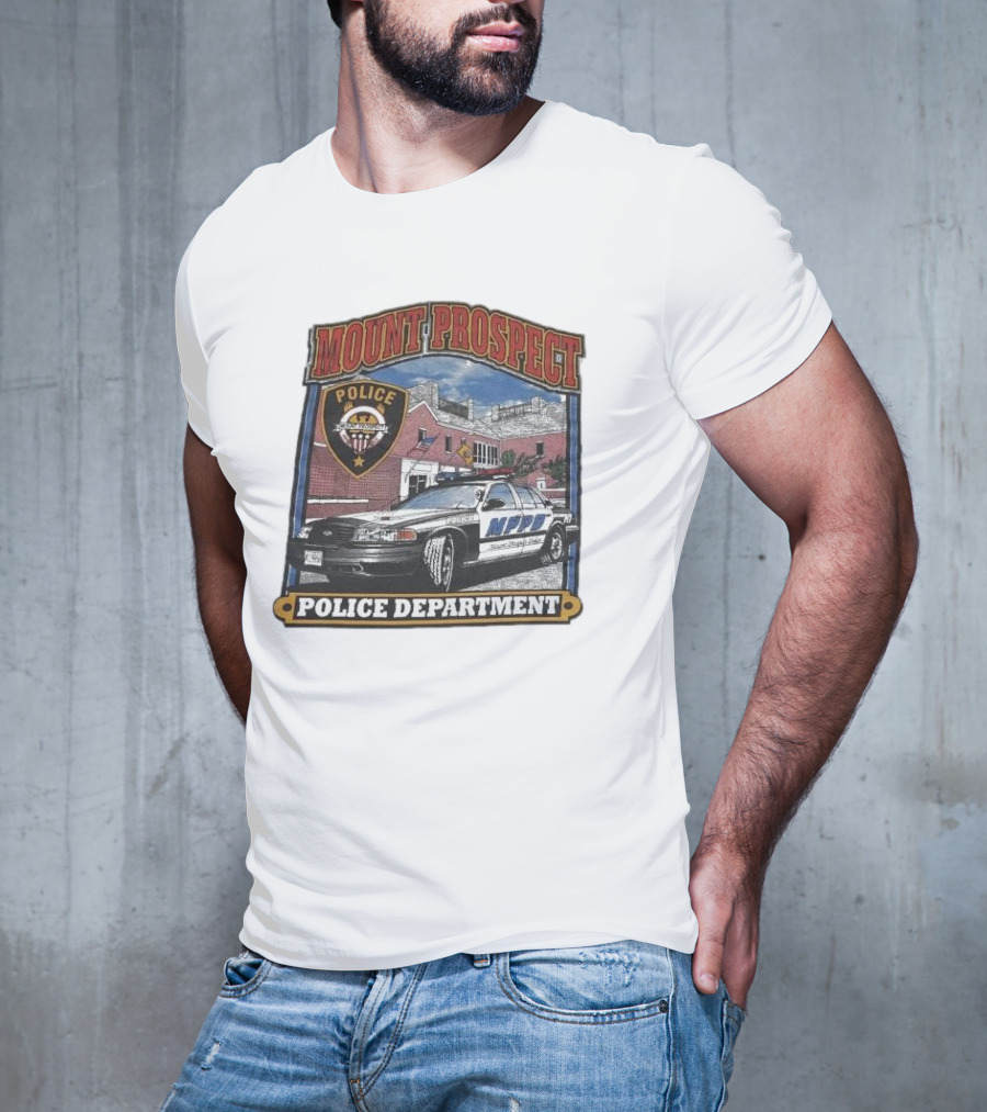 Mount Prospect Police Department Illinois Badge And Patrol Car T-Shirt