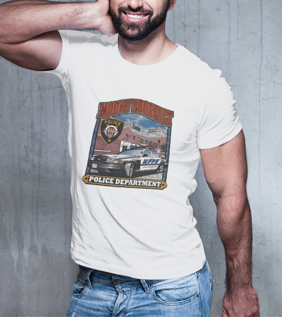 Mount Prospect Police Department Illinois Badge And Patrol Car T-Shirt