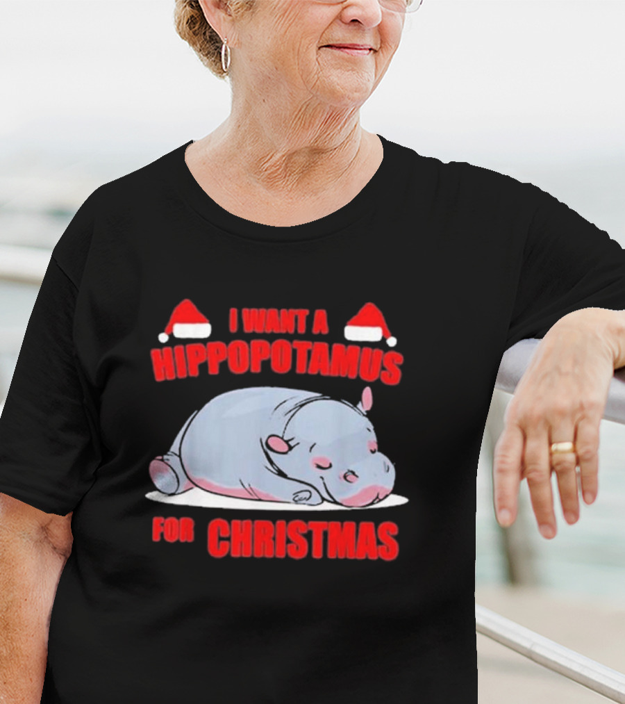 I Want A Hippopotamus For Christmas With Santa Hats T-Shirt