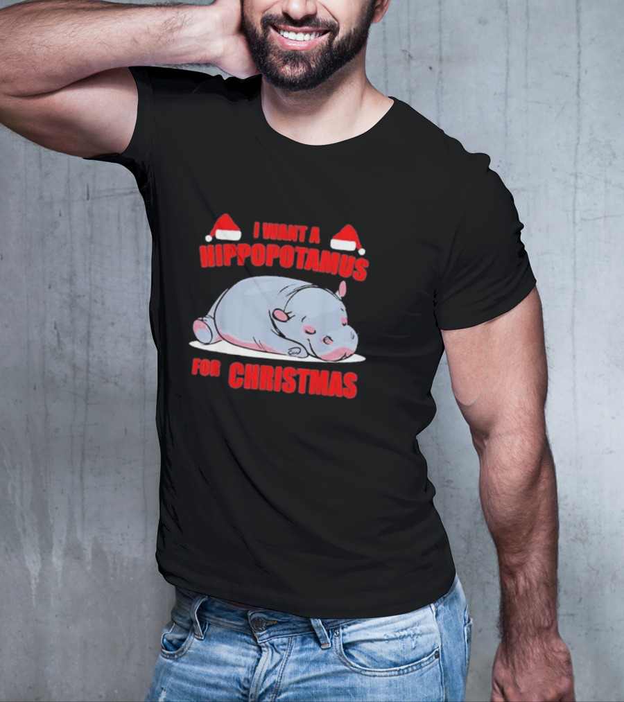 I Want A Hippopotamus For Christmas With Santa Hats T-Shirt